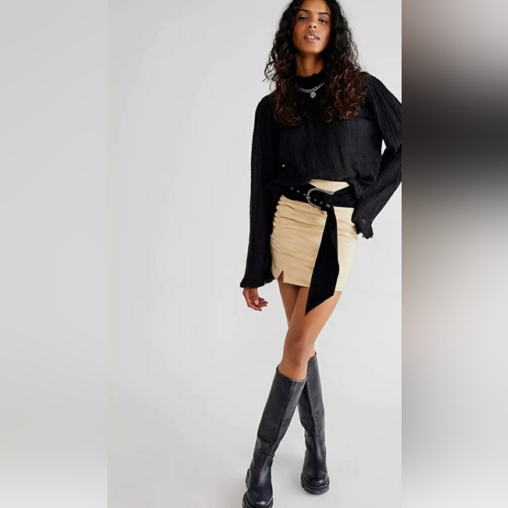 Free People  Ava's Suede Mini Skirt - Tan